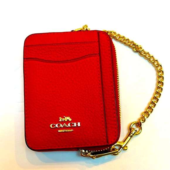 Coach Accessories - Coach Women’s Zip  Card Case/ Wristlet- Pebble Cherry Red (Apple) Leather